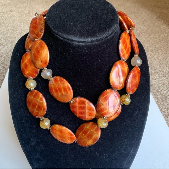 Paige Wallace Jewelry - Paige Wallace 2 Strand Statement Necklace Chunky Agate Gemstone Tortoiseshell